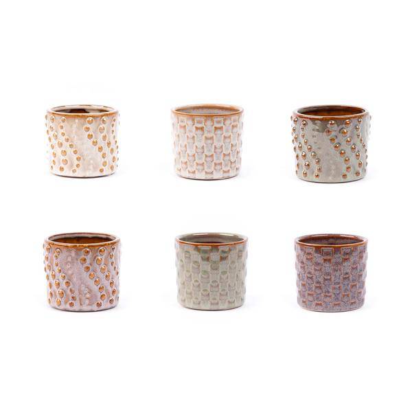 Topfset Madrid – 6 – teilig – Keramiktöpfe Ø7,2cm x H6,3cm – Mini – Pflanztöpfe mit einzigartigen Mustern – Boho & Modern – Plant
