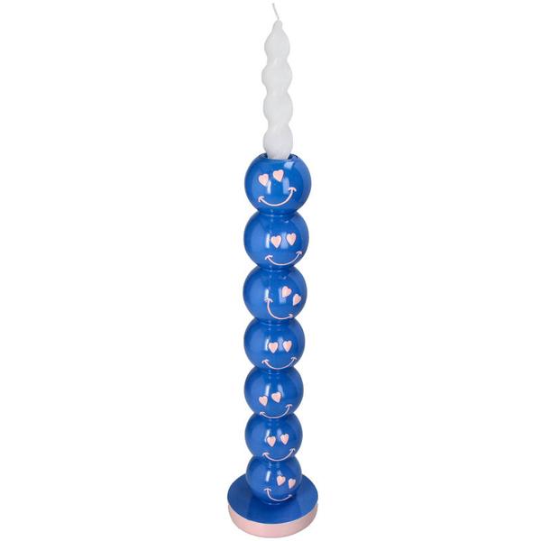 Kerzenständer Smiley – Blaue Kugeln – 9x9x36cm – Dekorativer Kerzenhalter – Gute – Laune – Design – Plant