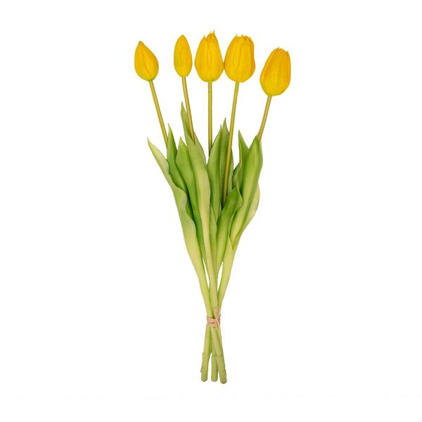 Gelber Tulpenstrauß – 5 Kunsttulpen – 42cm – Real Touch – Dekoration Frühling & Zuhause – Plant