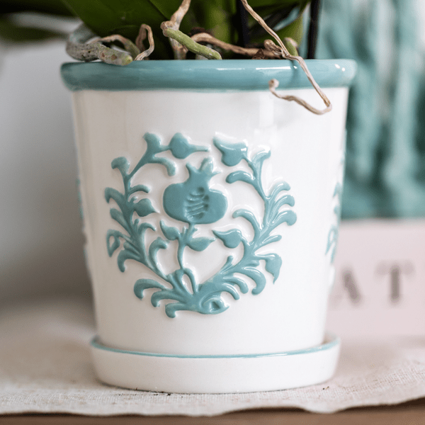Malaga Übertopf – Türkis – Ø9cm – Blumentopf aus Keramik im mediterranen Stil – Pflanztopf mit handgefertigter Optik – Stilvolle Zimmerdekoration – Plant