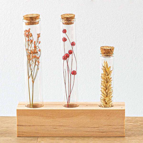 Trockenblumenständer aus Holz – Tube M – 15x4x17,5cm – Halter für Trockenblumen & Kräuterarrangements – Plant