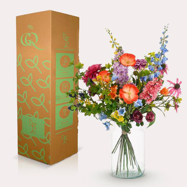Künstliche Blumen – Strauß Electric Love – ca. 90cm hoch – Kunstblumenstrauß in leuchtenden Farben – Dekoration für Wohnzimmer, Schlafzimmer & Büro – Plant