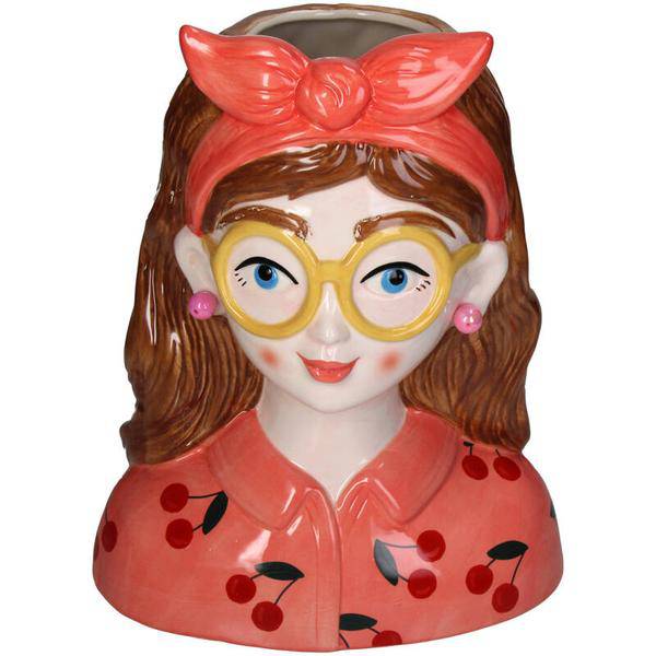Design – Vase Jessie – Fashion Lady mit Brille & Haarband – 27cm – Modernes Wohnaccessoire aus Polyresin – Vase & Dekoobjekt in einem – Plant