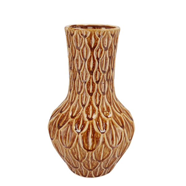 Vase Stein Boa Braun – H39xB23cm – Keramikvase in Natursteinoptik – Dekovase für Trockenblumen & Kunstpflanzen – Plant