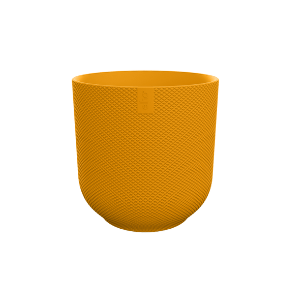 Pflanztopf Jazz Round – Bernsteingelb – D26cm x H24cm – Moderner Blumentopf in runder Form – Dekorativer Kunststofftopf für Innen – & Außenbereiche – Plant