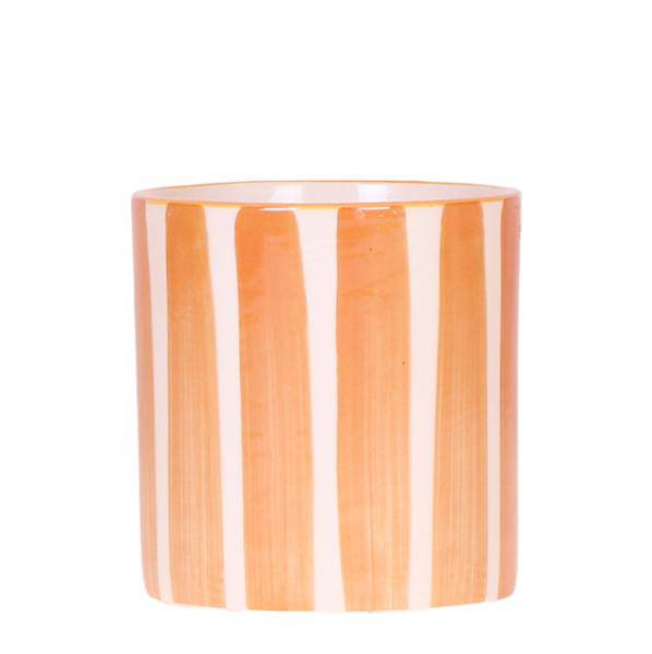 Dekotopf Keramik – Blumentopf Bemalter Streifen Orange – Ø9cm – Modernes Pflanzgefäß für Zimmerpflanzen & Deko – Plant