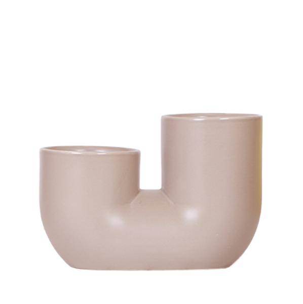 Schlauch Ziertopf – Braun – Duo Blumentopf aus Keramik für 2 Pflanzen Ø9cm – Moderner Übertopf für Orchideen & Sukkulenten – Dekoratives Pflanzgefäß – Plant