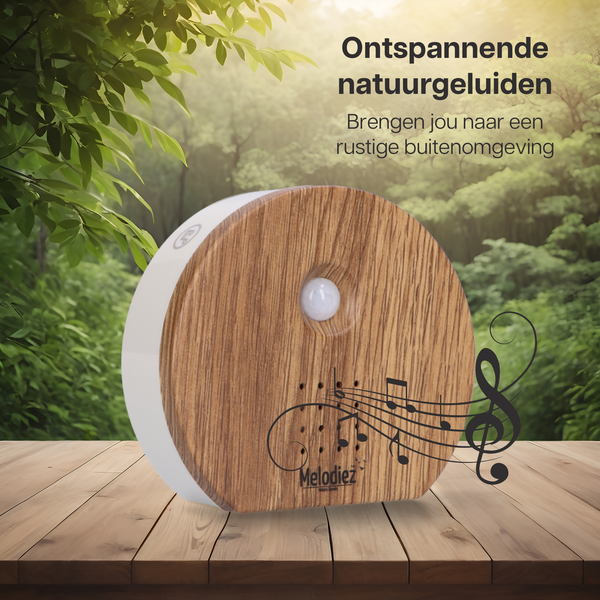 Melodiez Musikbox – Melody Nature Box aus dunklem Holz – Soundbox mit Vogelgezwitscher, Meeresrauschen & Dschungelklängen – Mit Bewegungsmelder – Plant