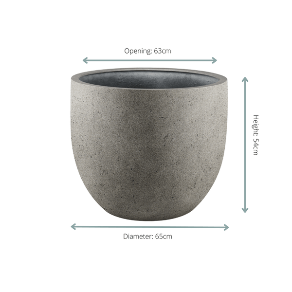 Pflanztopf Grigio New Egg – Natürlicher Beton – Ø65cm x H54cm – Design – Topf für große Zimmerpflanzen – Mit Abflussloch – Für Innen – Betonoptik – Plant