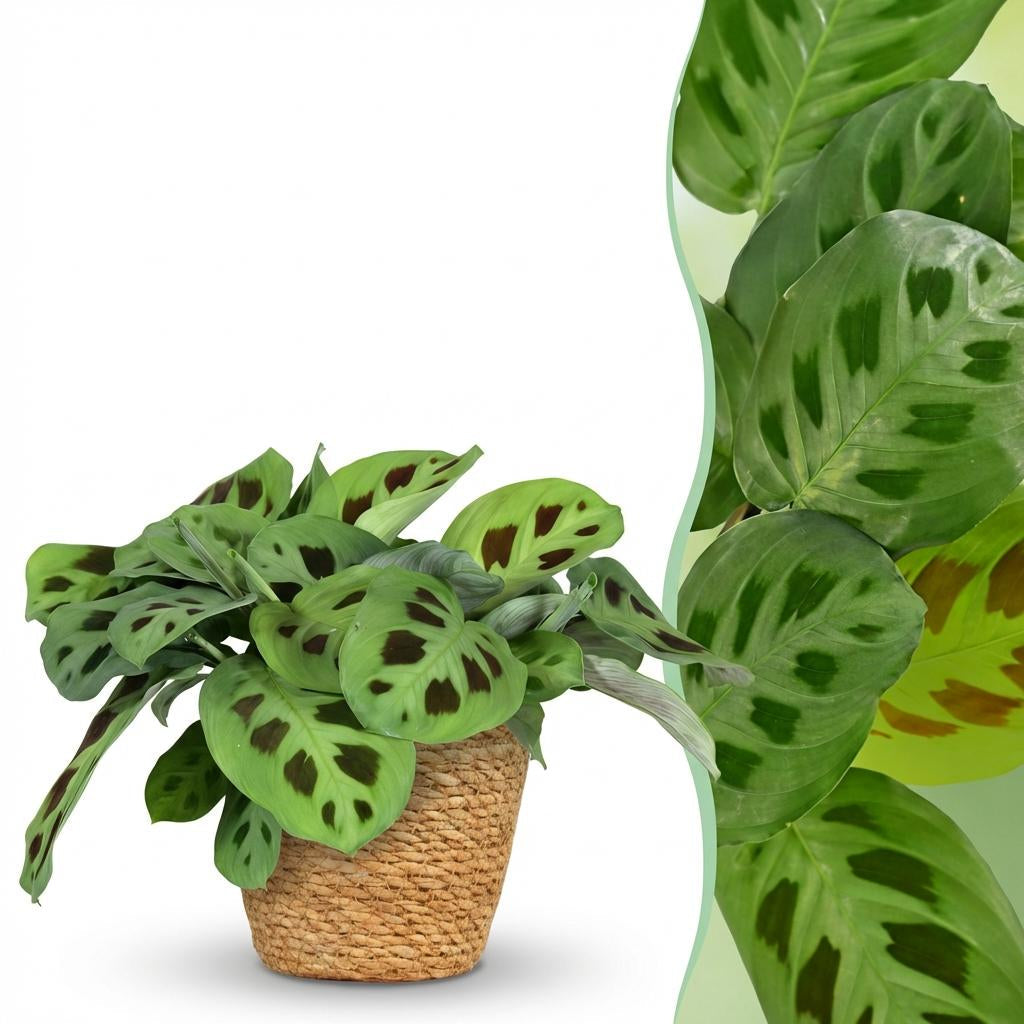 Maranta Fascinator Kerchoveana Zebrapflanze – Zimmerpflanze im Korb Ø12cm Höhe25cm – Haustierfreundliche Grünpflanze – Pflegeleicht