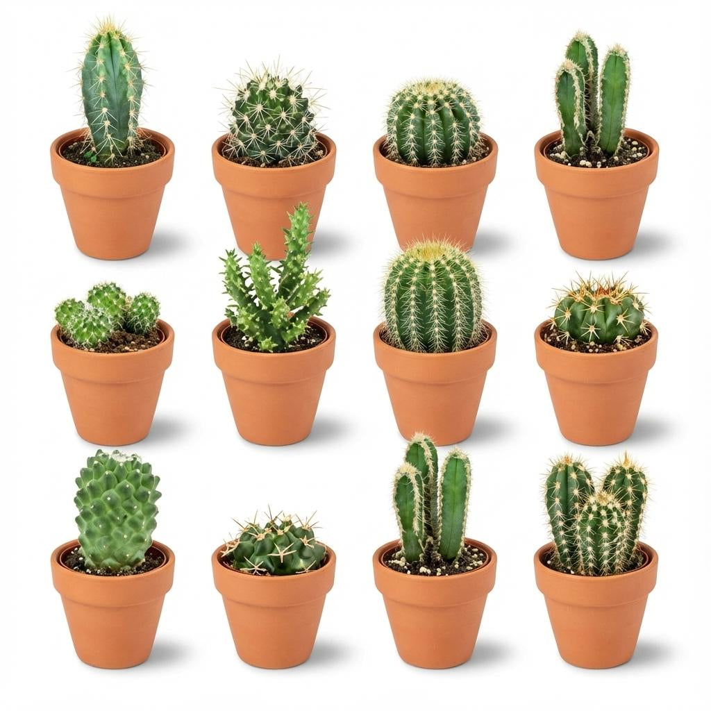 Mini Kakteen Mix – Ø8,1cm Terrakottatöpfe – Höhe 5-10cm – Pflegeleichte Zimmerpflanzen – Kleine Kakteen für Fensterbank & Büro