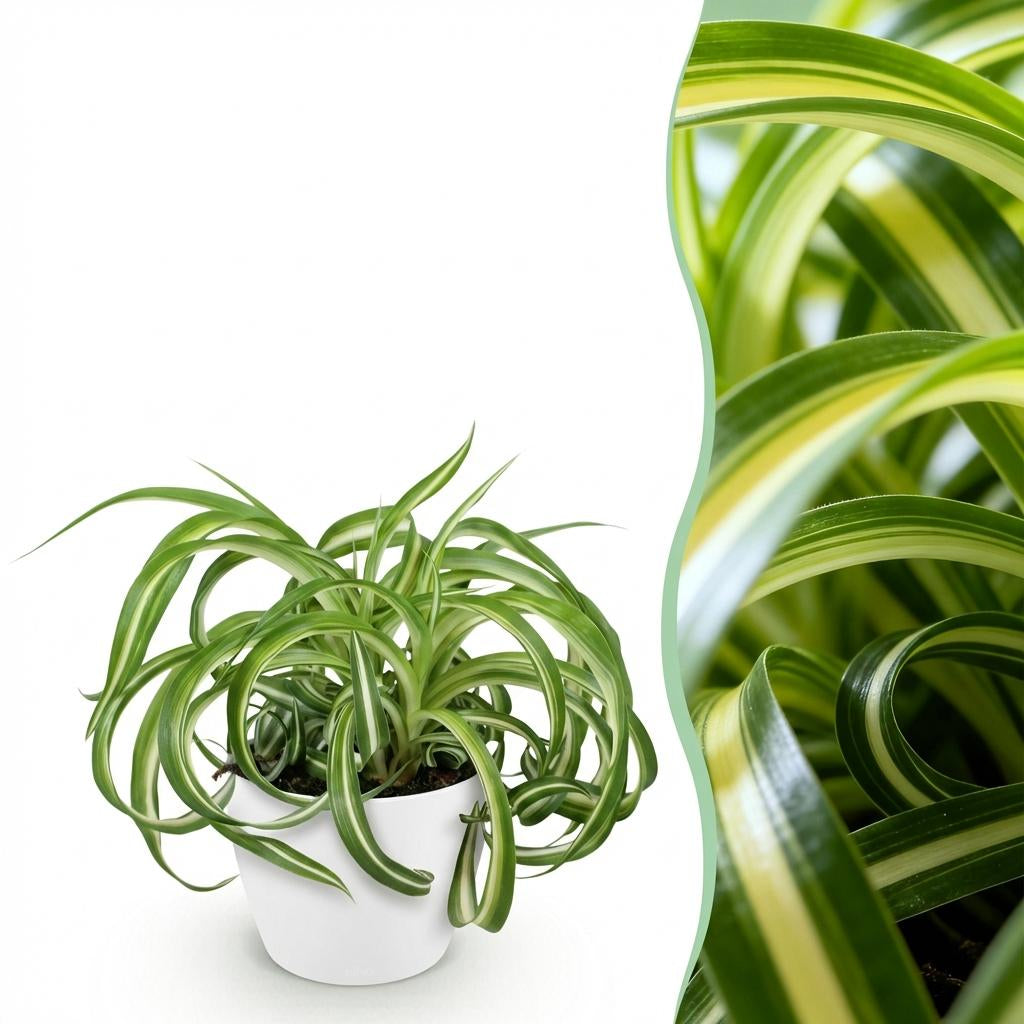 Chlorophytum Comosum Bonnie Lockige Graslilie – Zimmerpflanze im weißen Topf Ø12cm Höhe20cm – Haustierfreundliche Grünpflanze