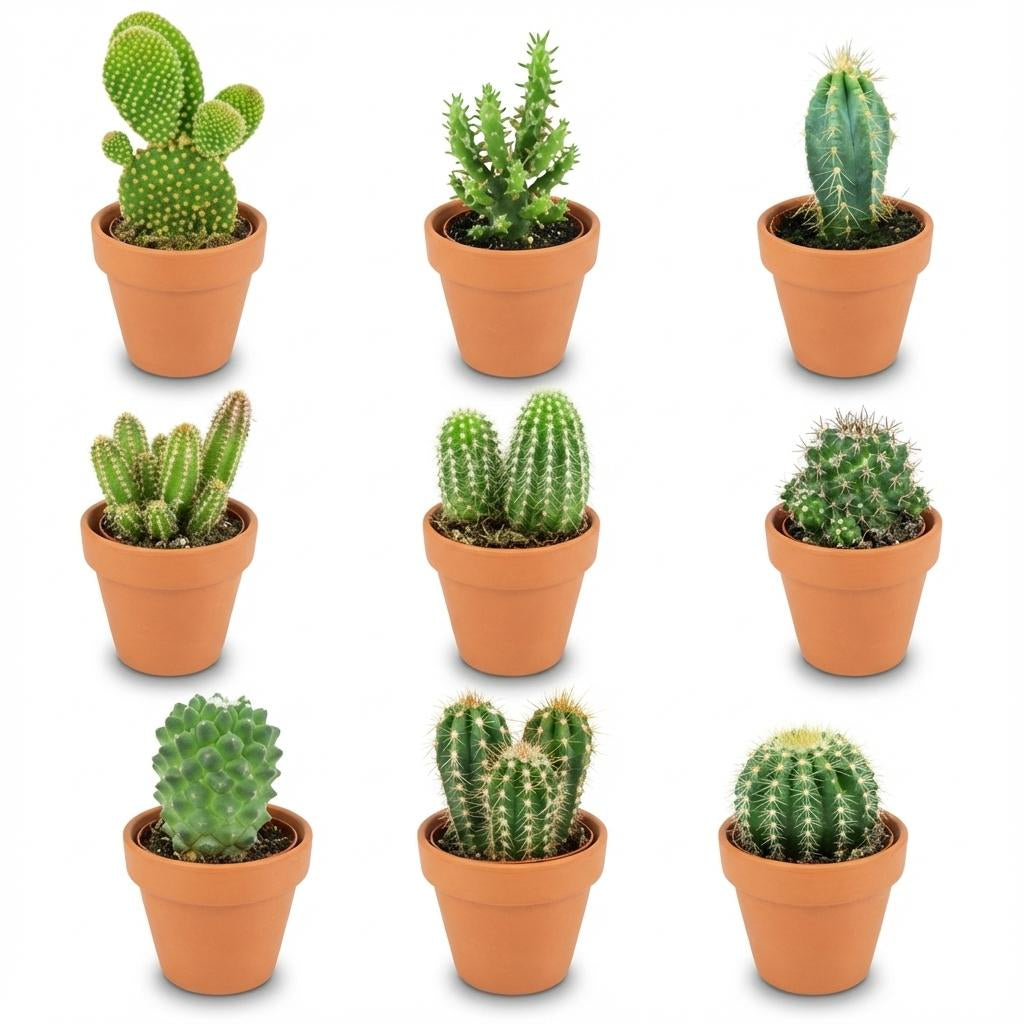 Mini Kakteen Mix – Ø8,1cm Terrakottatöpfe – Höhe 5-10cm – Pflegeleichte Zimmerpflanzen – Kleine Kakteen für Fensterbank & Büro