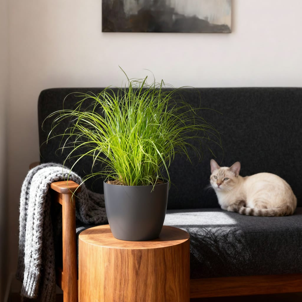 Cyperus Alternifolius Zumula Katzengras – Zimmerpflanze im grauen Topf Ø12cm Höhe20cm – Haustierfreundliche Grünpflanze – Pflegeleicht