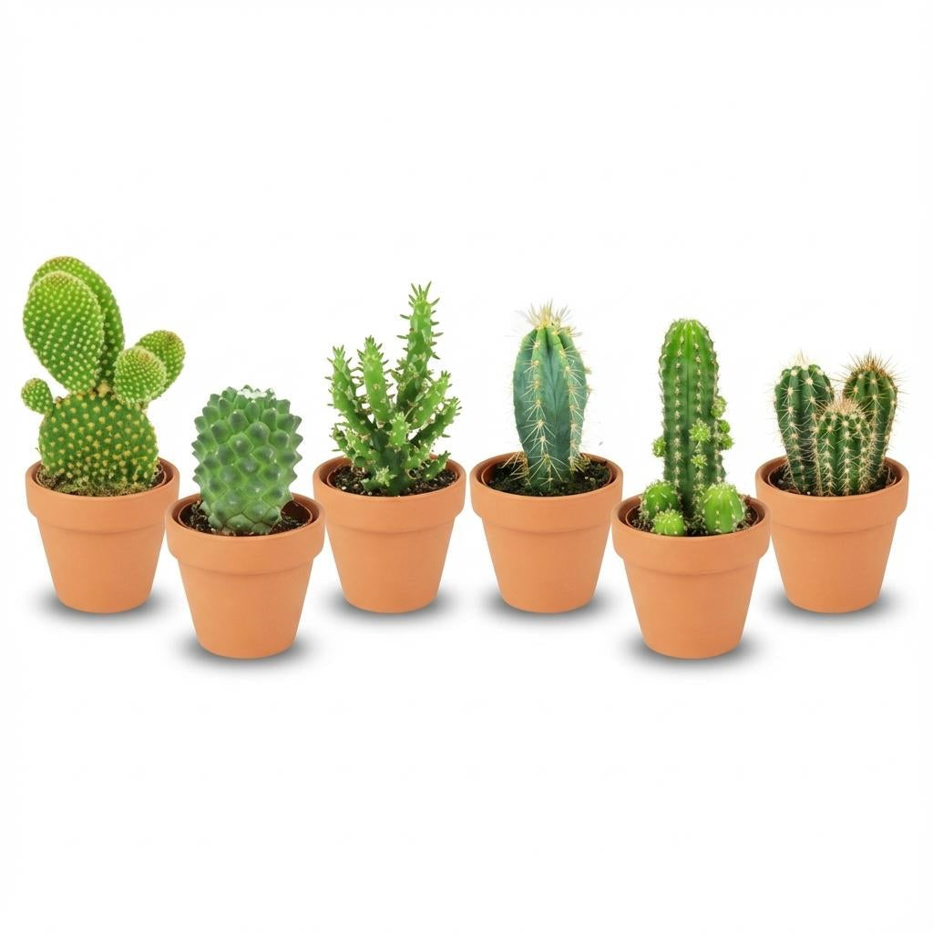 Mini Kakteen Mix – Ø8,1cm Terrakottatöpfe – Höhe 5-10cm – Pflegeleichte Zimmerpflanzen – Kleine Kakteen für Fensterbank & Büro