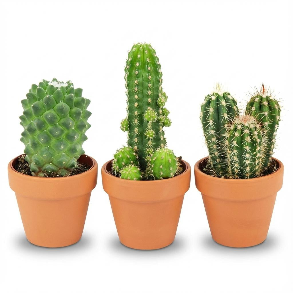 Mini Kakteen Mix – Ø8,1cm Terrakottatöpfe – Höhe 5-10cm – Pflegeleichte Zimmerpflanzen – Kleine Kakteen für Fensterbank & Büro