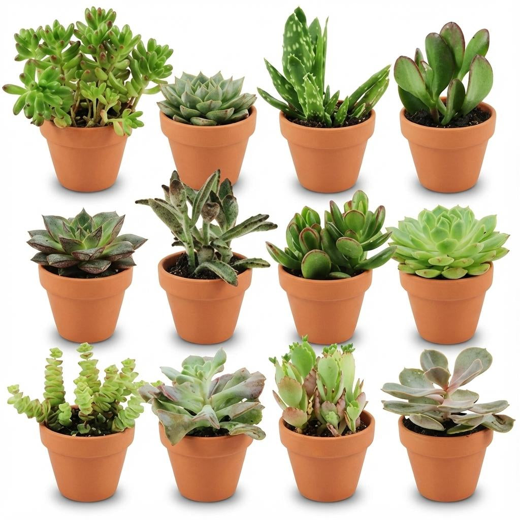 Sukkulenten Mix – Ø8,1cm Terrakottatöpfe – Höhe 5-10cm – Pflegeleichte Zimmerpflanzen – Ideal für Fensterbank Büro & Wohnraum