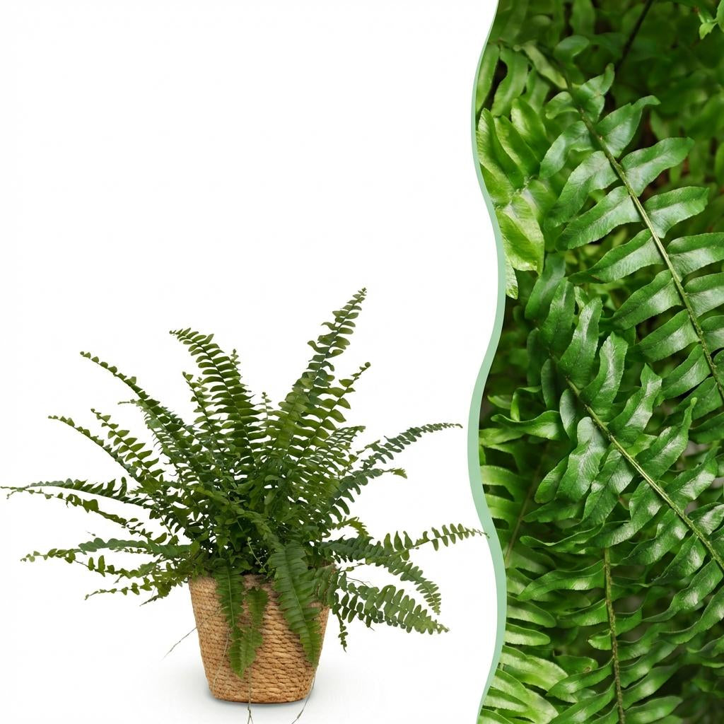 Nephrolepsis Exaltata Green Lady Farn – Zimmerpflanze im Korb Ø12cm Höhe25cm – Haustierfreundliche Grünpflanze – Luftreinigend & Pflegeleicht