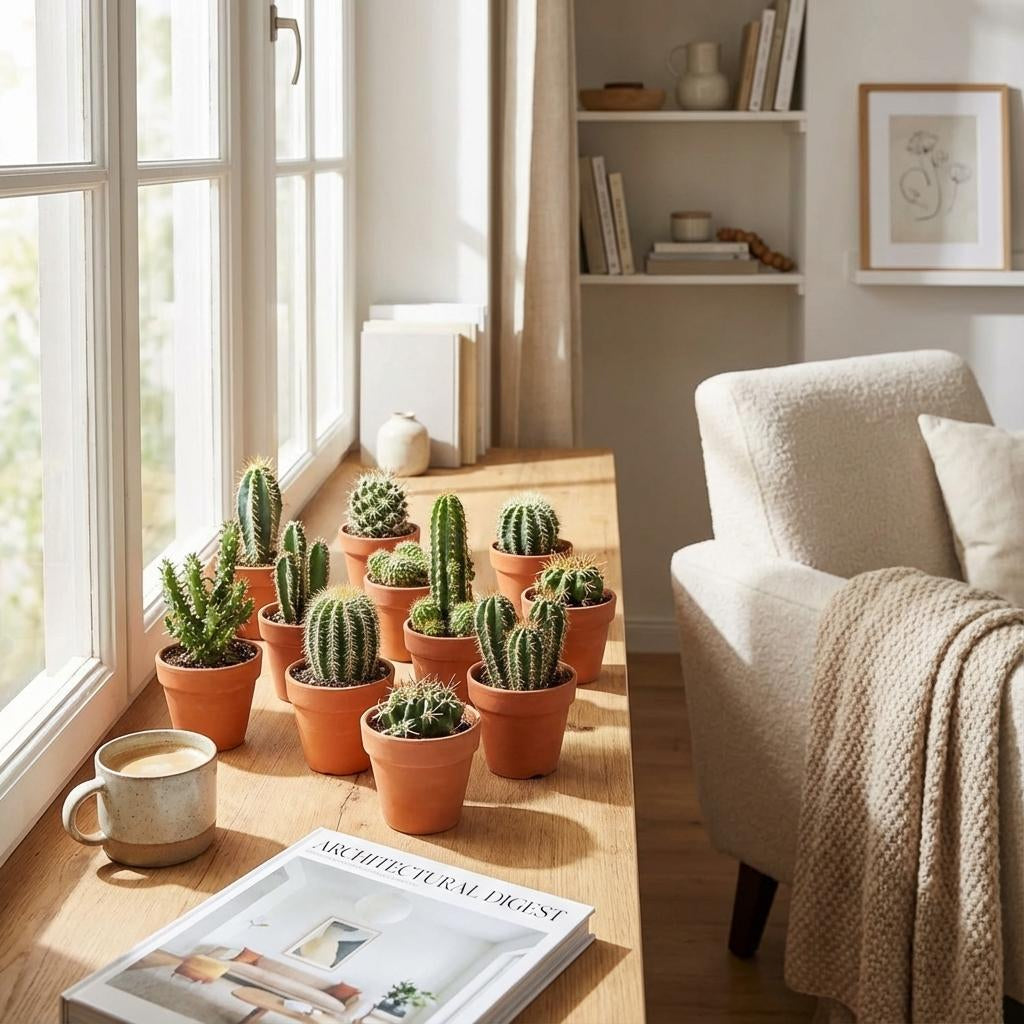 Mini Kakteen Mix – Ø8,1cm Terrakottatöpfe – Höhe 5-10cm – Pflegeleichte Zimmerpflanzen – Kleine Kakteen für Fensterbank & Büro