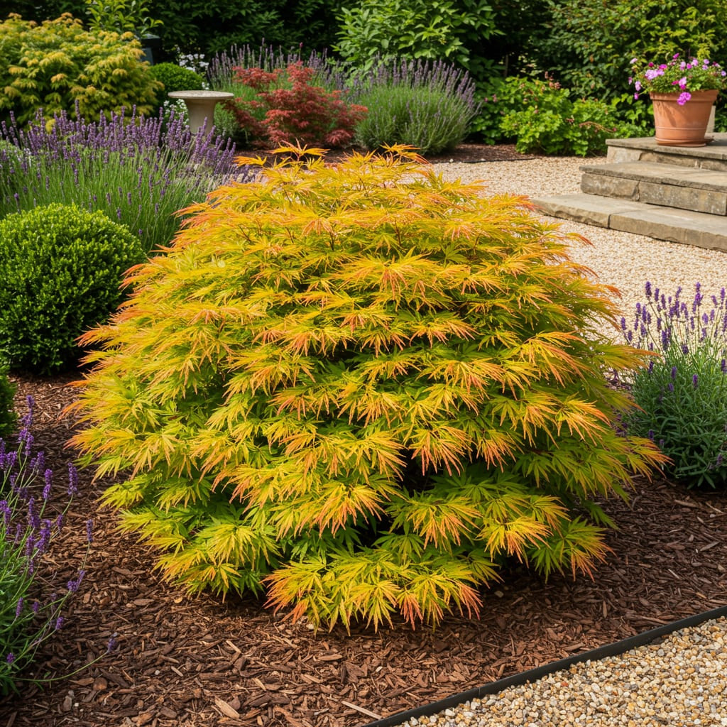 Japanischer Ahorn – Acer palmatum 'Summergold' – ca. 70cm hoch – Ø19cm – goldgelbes Laub – Balkon – & Gartenpflanze – Plant