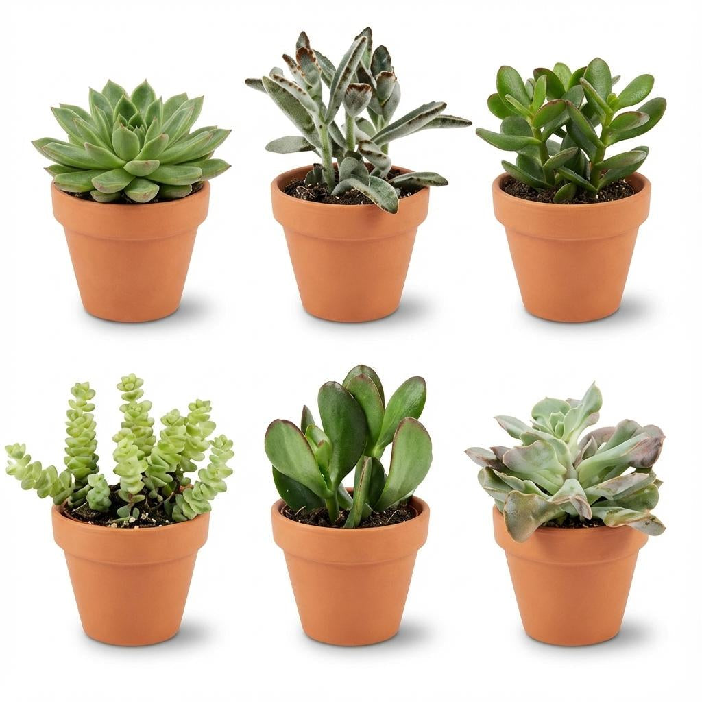 Sukkulenten Mix – Ø8,1cm Terrakottatöpfe – Höhe 5-10cm – Pflegeleichte Zimmerpflanzen – Ideal für Fensterbank Büro & Wohnraum