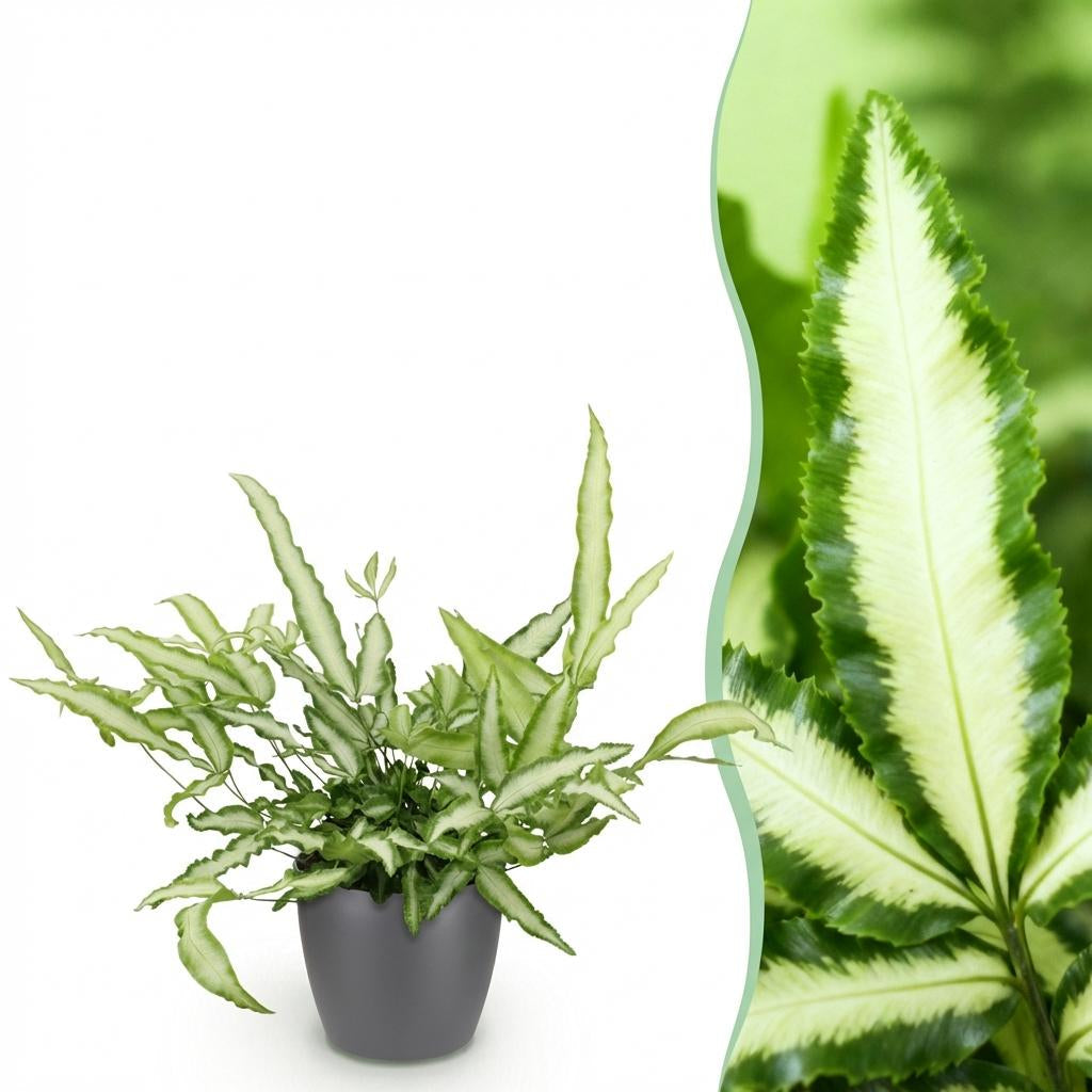 Pteris Cretica Albolineata Schwertfarn Zimmerpflanze mit grauem Topf Ø12cm Höhe 20cm Haustierfreundliche Grünpflanze pflegeleicht für Zimmer & Büro