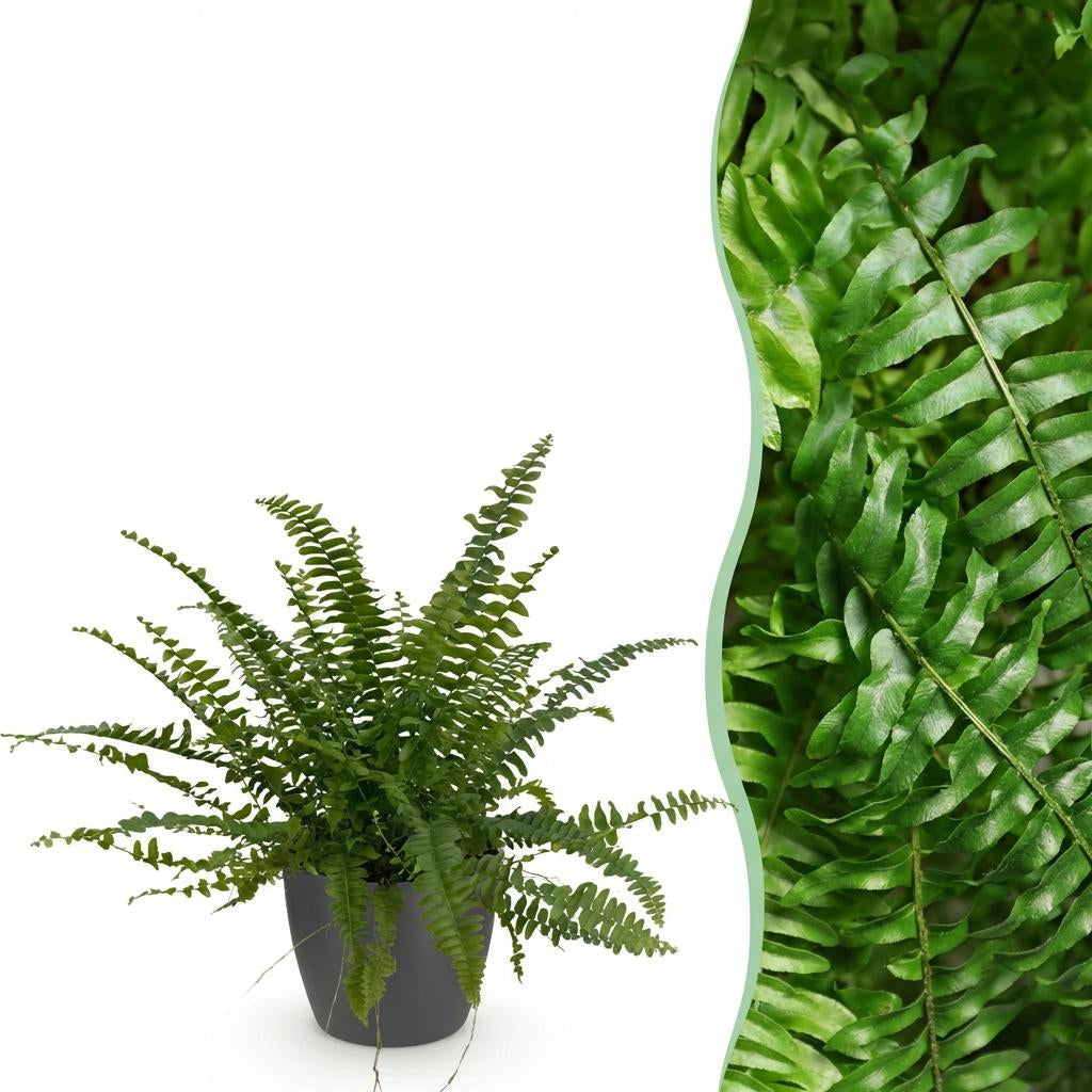 Nephrolepsis Exaltata Green Lady Farn – Zimmerpflanze im grauen Topf Ø12cm Höhe25cm – Haustierfreundliche Grünpflanze – Luftreinigend & Pflegeleicht