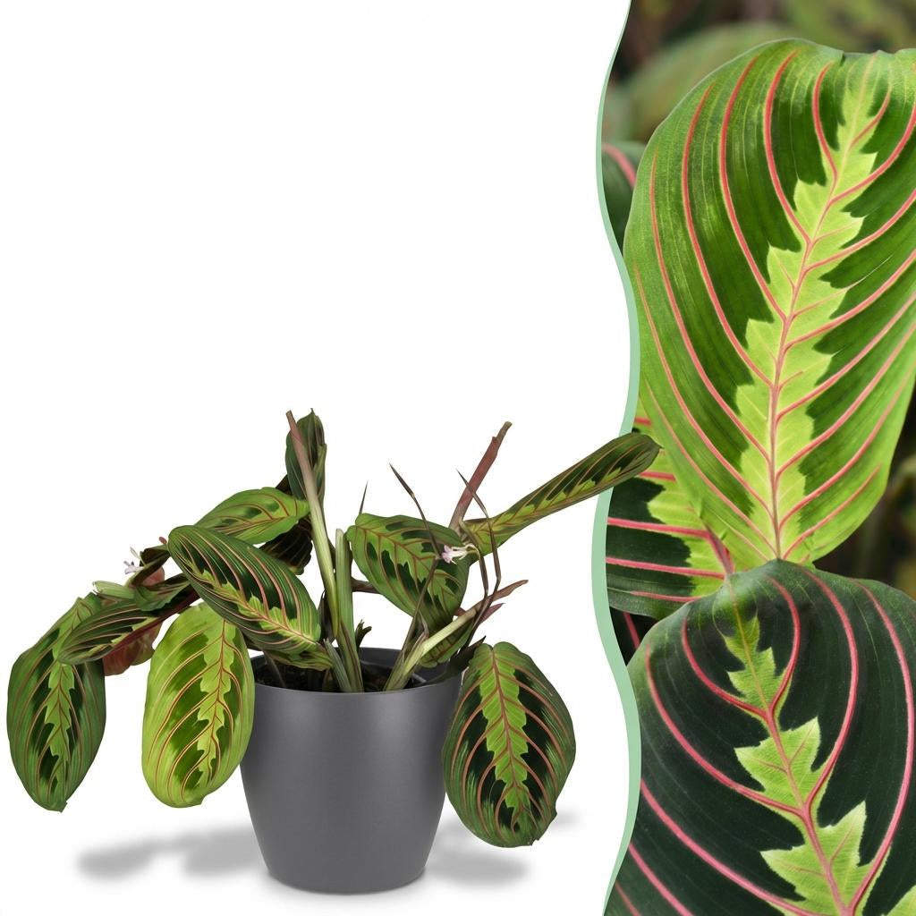 Maranta Fascinator Tricolour Gebetsblatt Pflanze mit grauem Topf Ø12cm Höhe 25cm Haustierfreundliche pflegeleichte Grünpflanze für Zimmer & Büro
