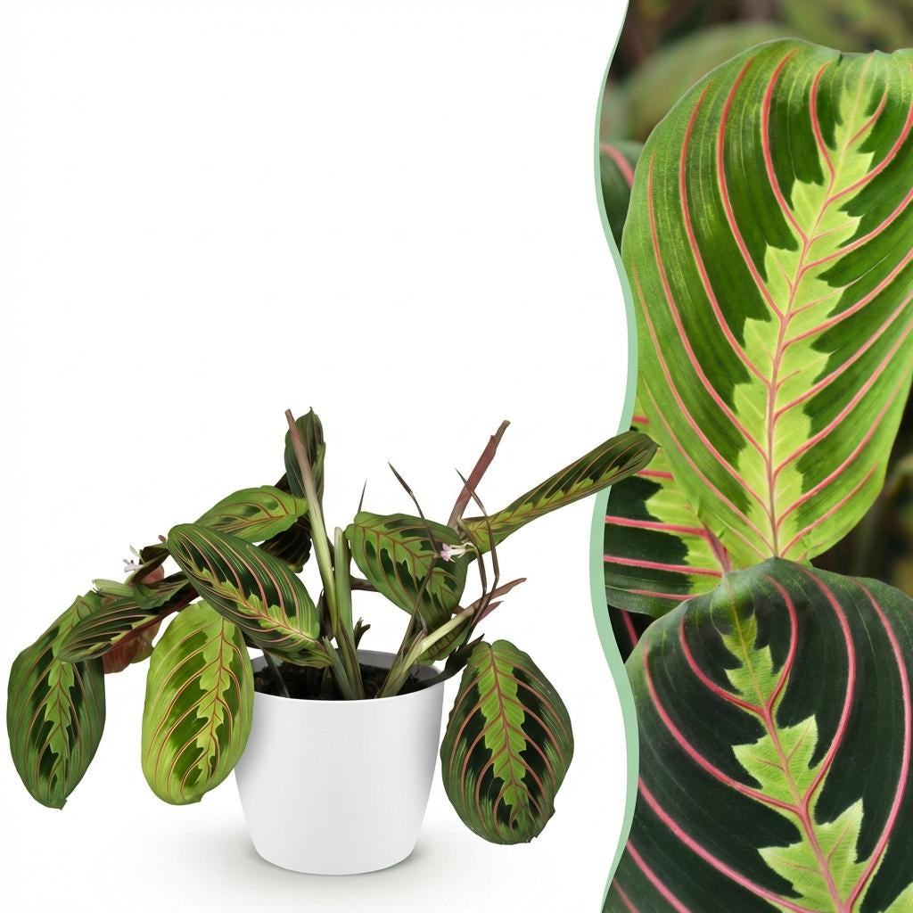 Maranta Fascinator Tricolour Gebetsblatt Pflanze mit weißem Topf Ø12cm Höhe 25cm Haustierfreundliche Grünpflanze pflegeleicht für Zimmer & Büro