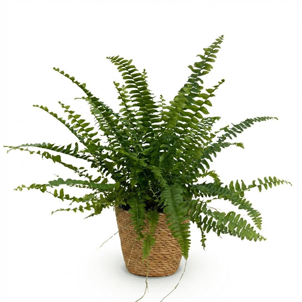 Nephrolepsis Exaltata Green Lady Farn – Zimmerpflanze im Korb Ø12cm Höhe25cm – Haustierfreundliche Grünpflanze – Luftreinigend & Pflegeleicht