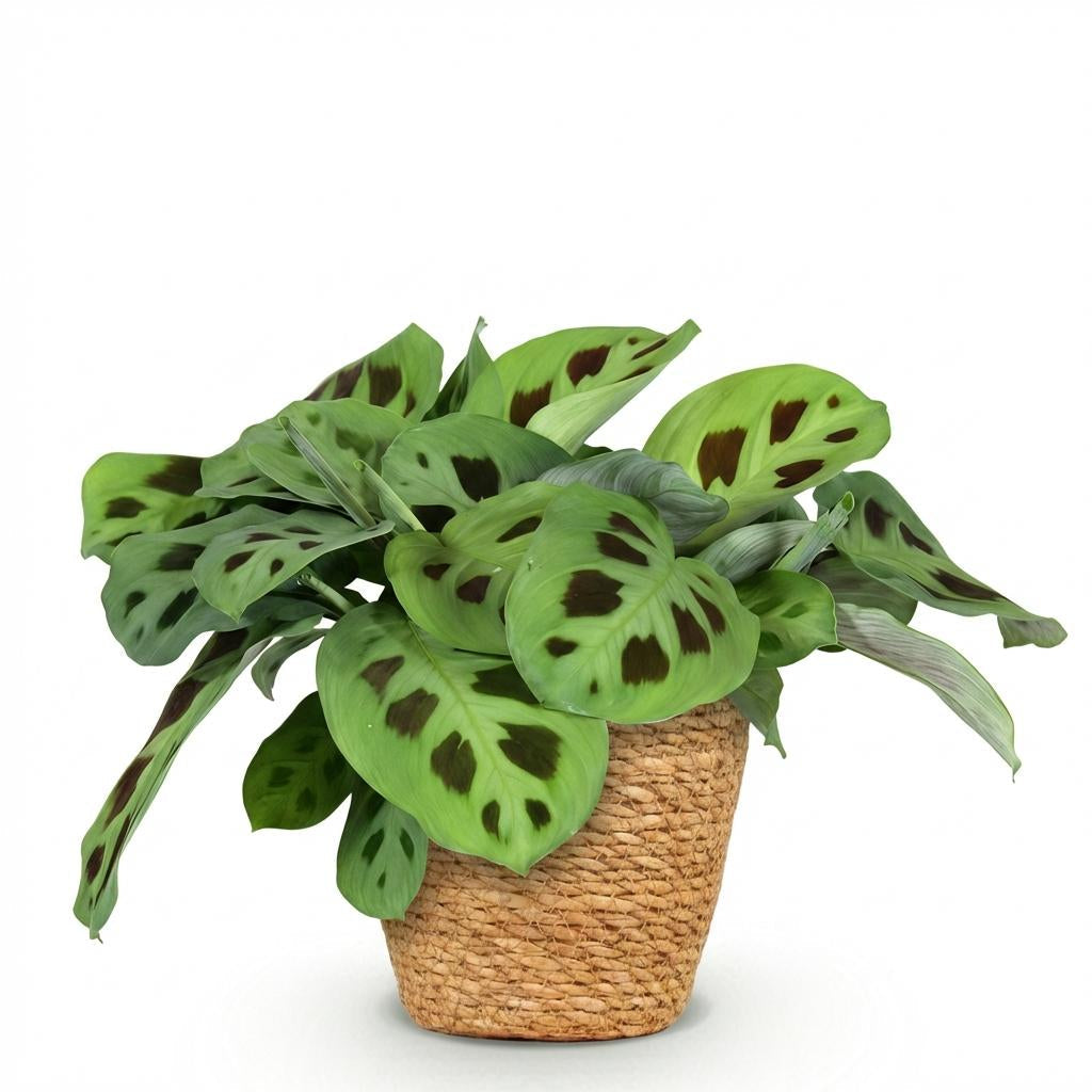 Maranta Fascinator Kerchoveana Zebrapflanze – Zimmerpflanze im Korb Ø12cm Höhe25cm – Haustierfreundliche Grünpflanze – Pflegeleicht