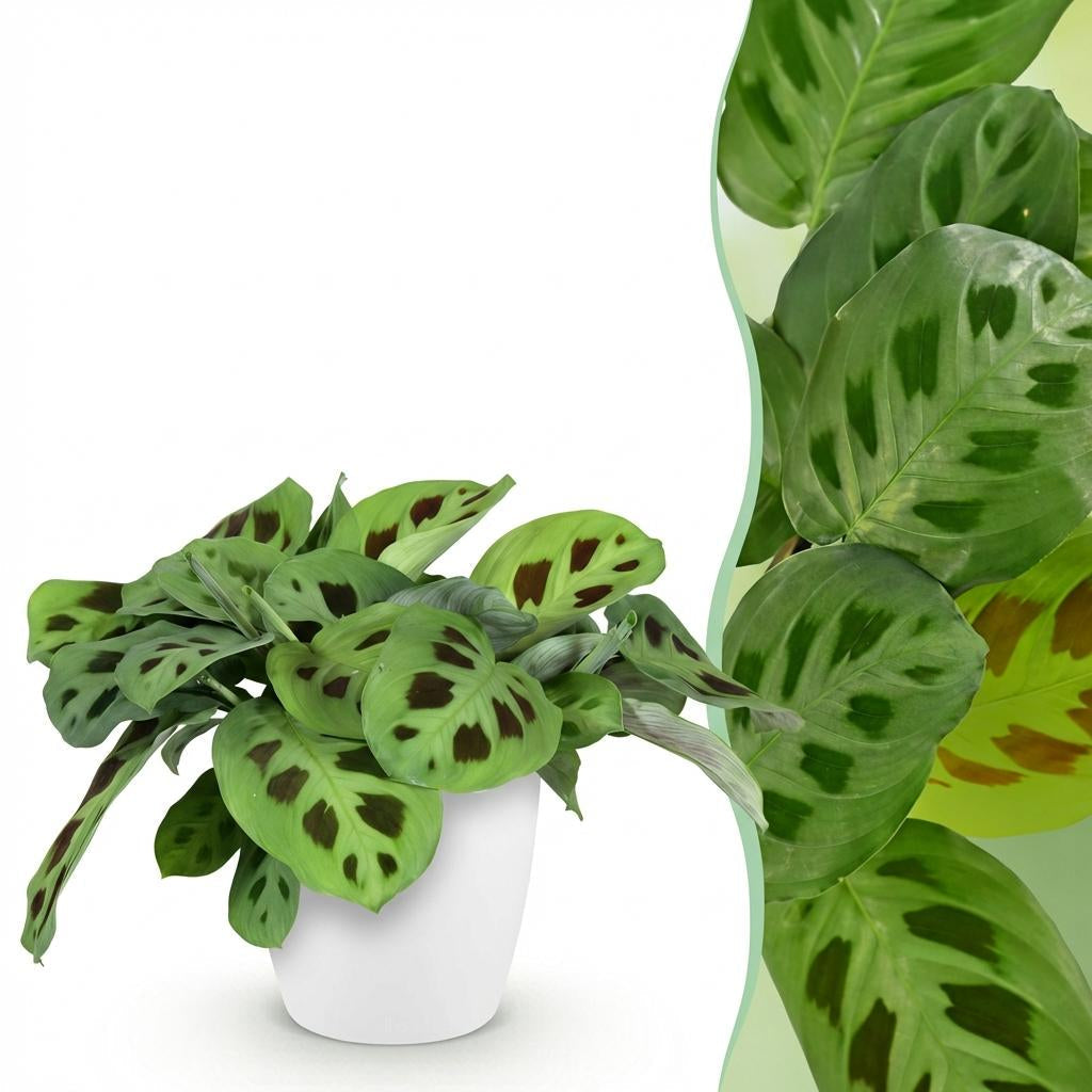 Maranta Fascinator Kerchoveana Zebrapflanze Pflanze mit weißem Topf Ø12cm Höhe 25cm Haustierfreundliche pflegeleichte Grünpflanze für Zimmer & Büro
