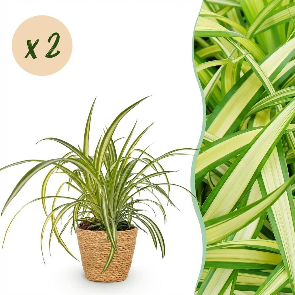 Chlorophytum comosum Variegatum Zimmerpflanzen inkl. Naturkorb