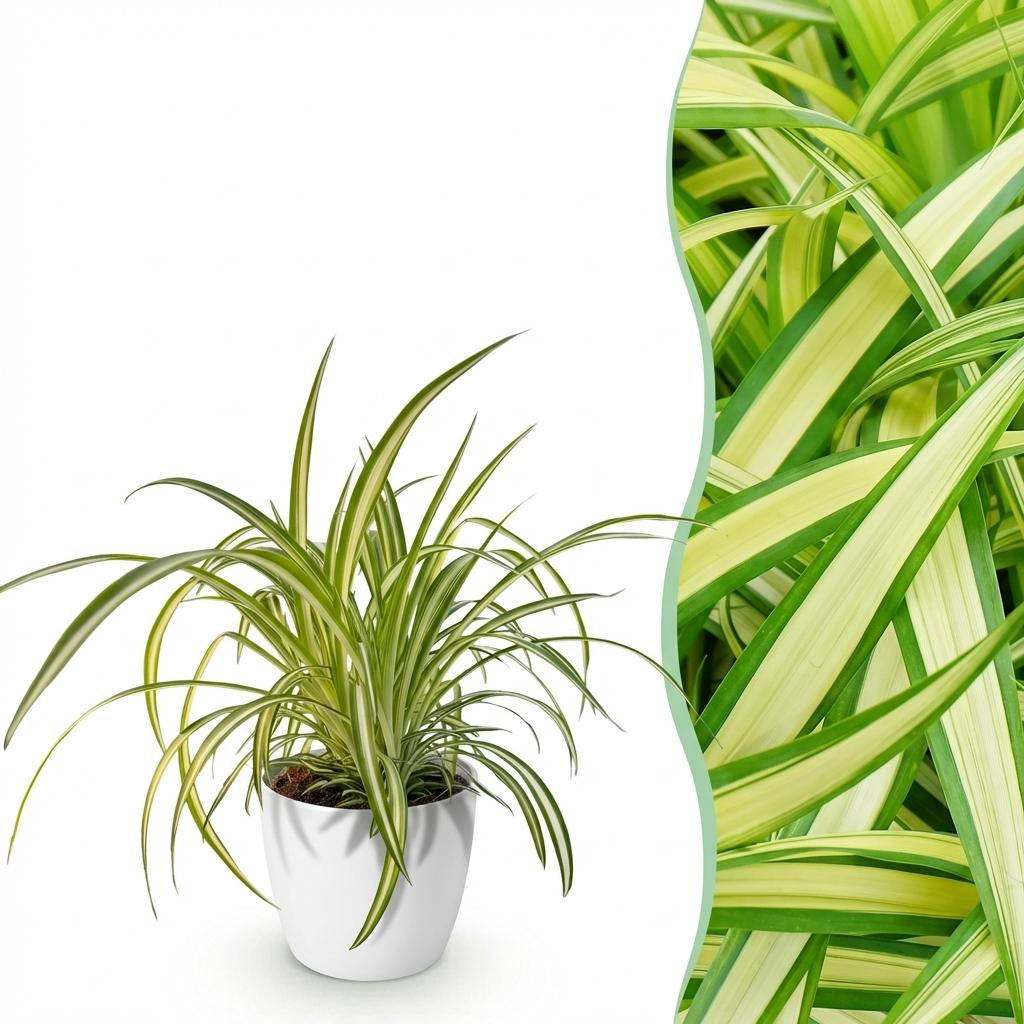 Chlorophytum comosum Variegatum Pflanze Mit Weißem Topf Ø12cm Höhe ca.20cm Bunte Graslilie Haustierfreundlich Luftreinigend Für Zimmer Büro &