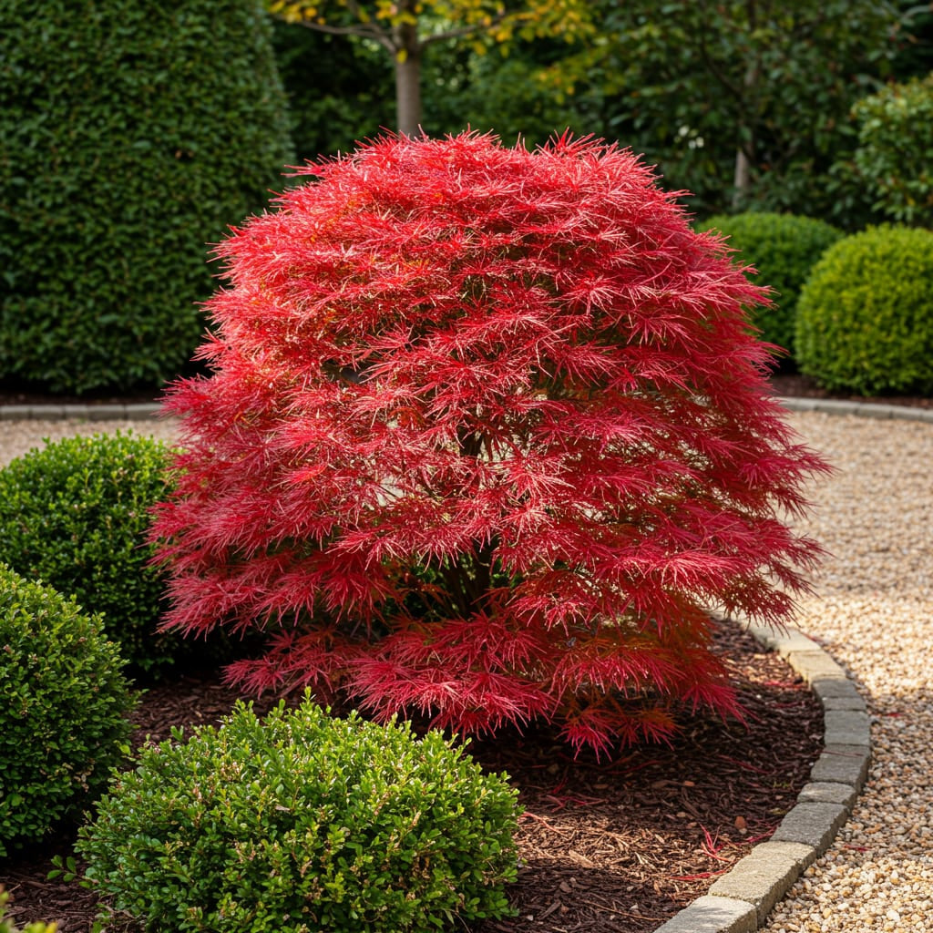 Japanischer Ahorn – Acer palmatum 'Shaina' – ca. 70cm hoch – Ø19cm – kompakte Sorte mit tiefrotem Laub – Balkon – & Gartenpflanze – Plant