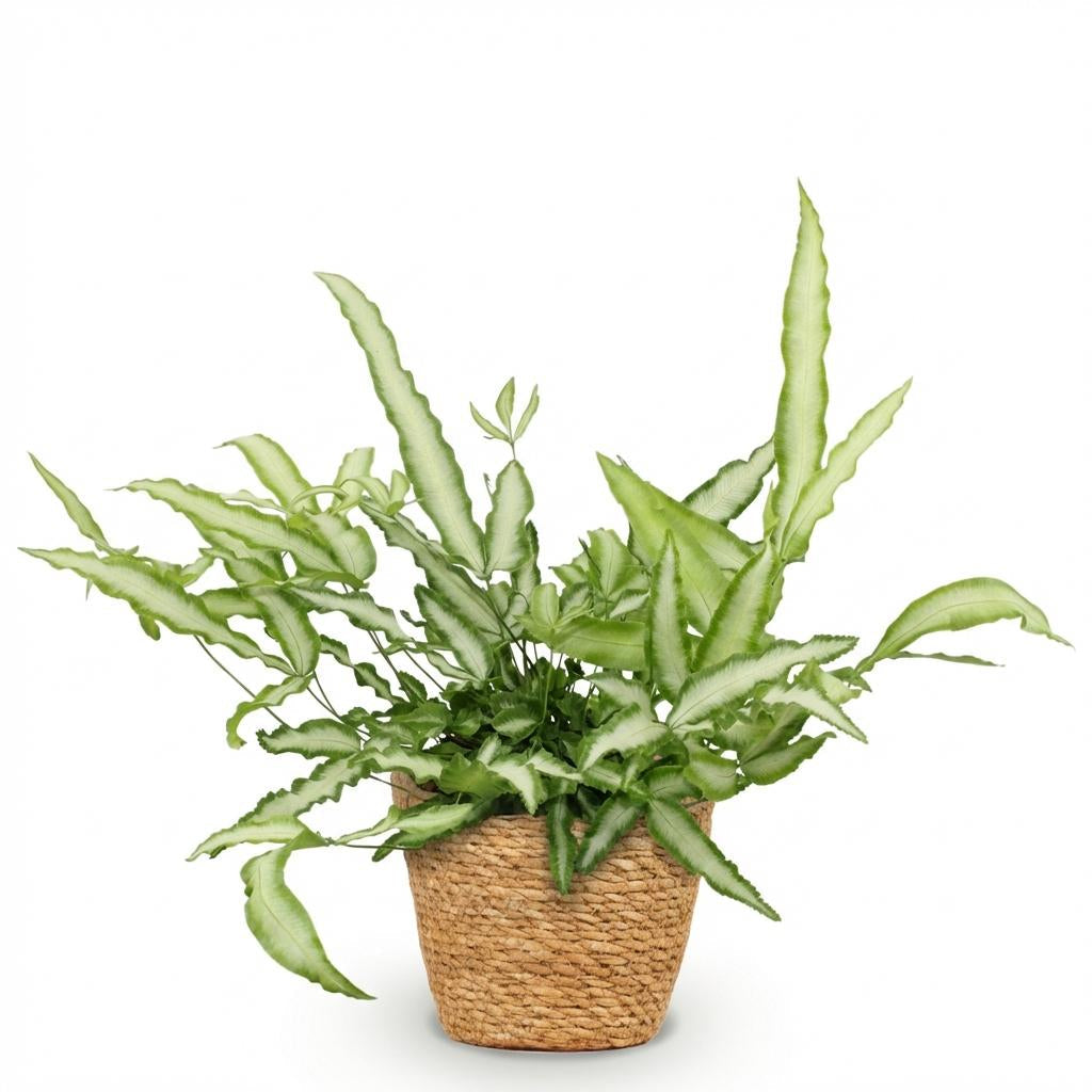 Pteris Cretica Albolineata Schwertfarn Zimmerpflanze inkl. Naturkorb