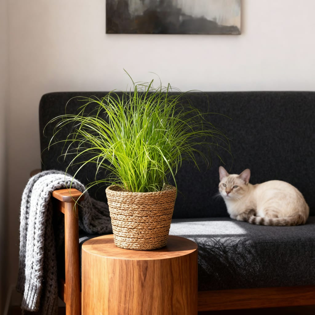 Cyperus Alternifolius Zumula Katzenpflanze – Zimmerpflanze im Korb Ø12cm Höhe20cm – Haustierfreundliche Grünpflanze – Pflegeleicht