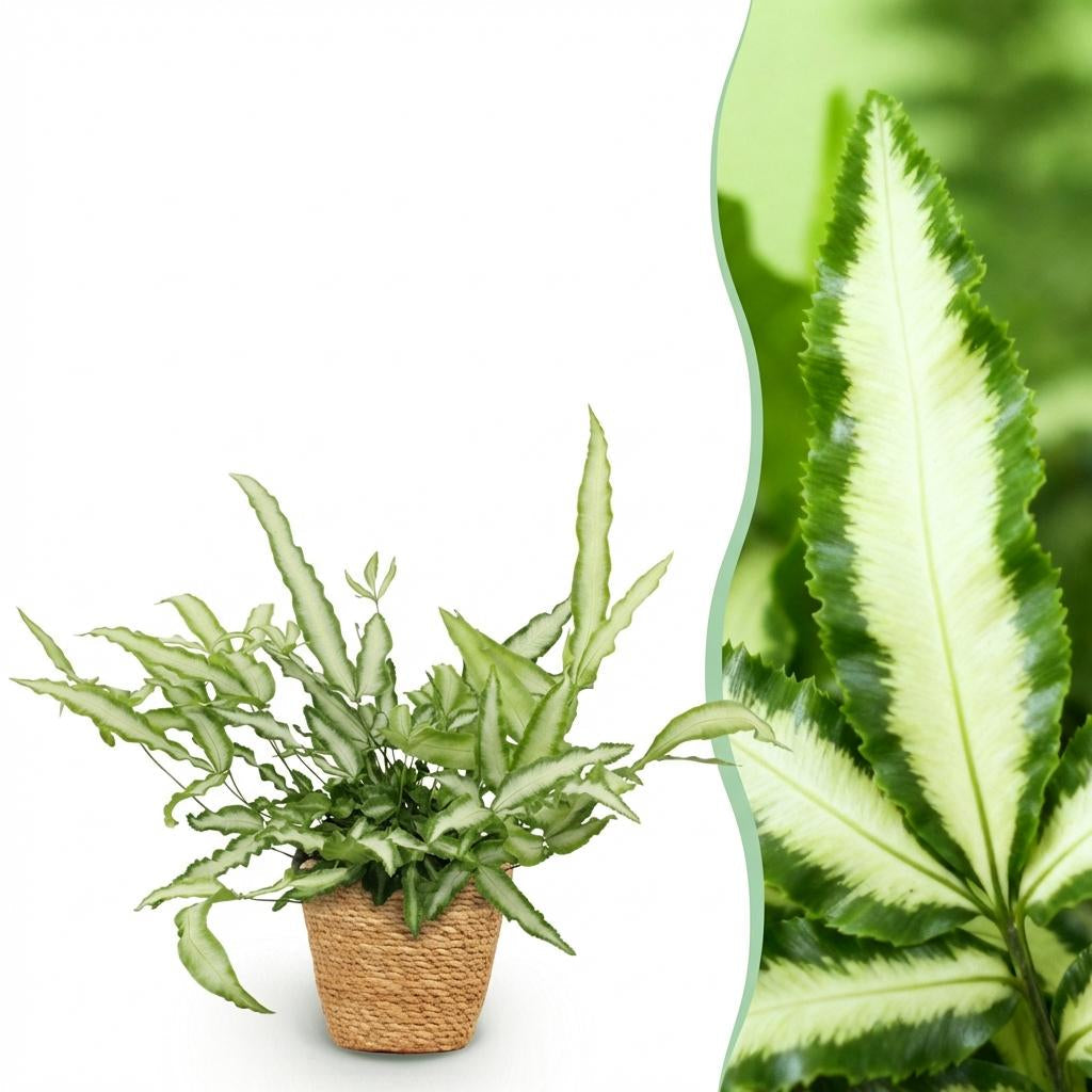 Pteris Cretica Albolineata Schwertfarn Zimmerpflanze inkl. Naturkorb