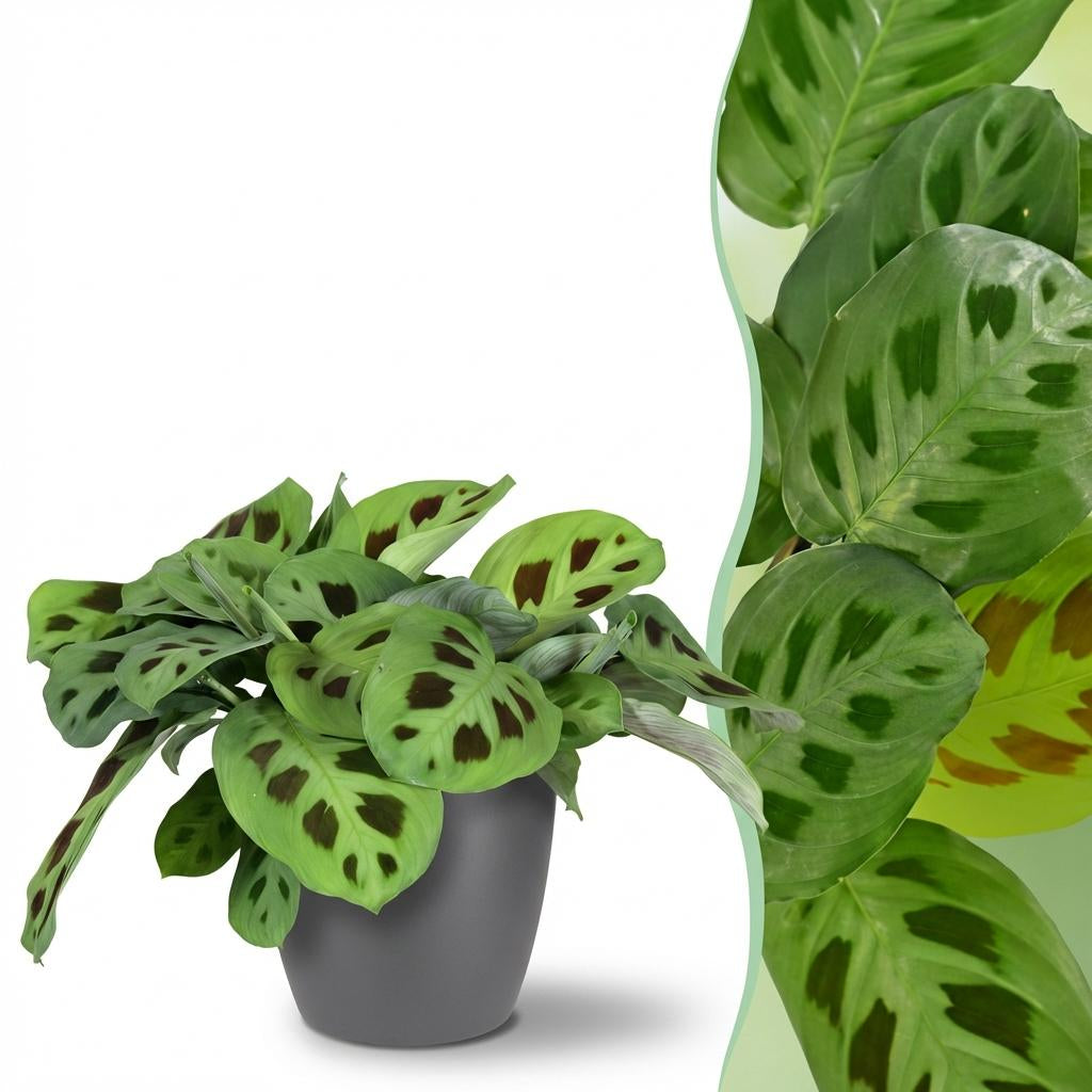 Maranta Fascinator Kerchoveana Zebrapflanze – Zimmerpflanze im grauen Topf Ø12cm Höhe25cm – Haustierfreundliche Grünpflanze – Pflegeleicht