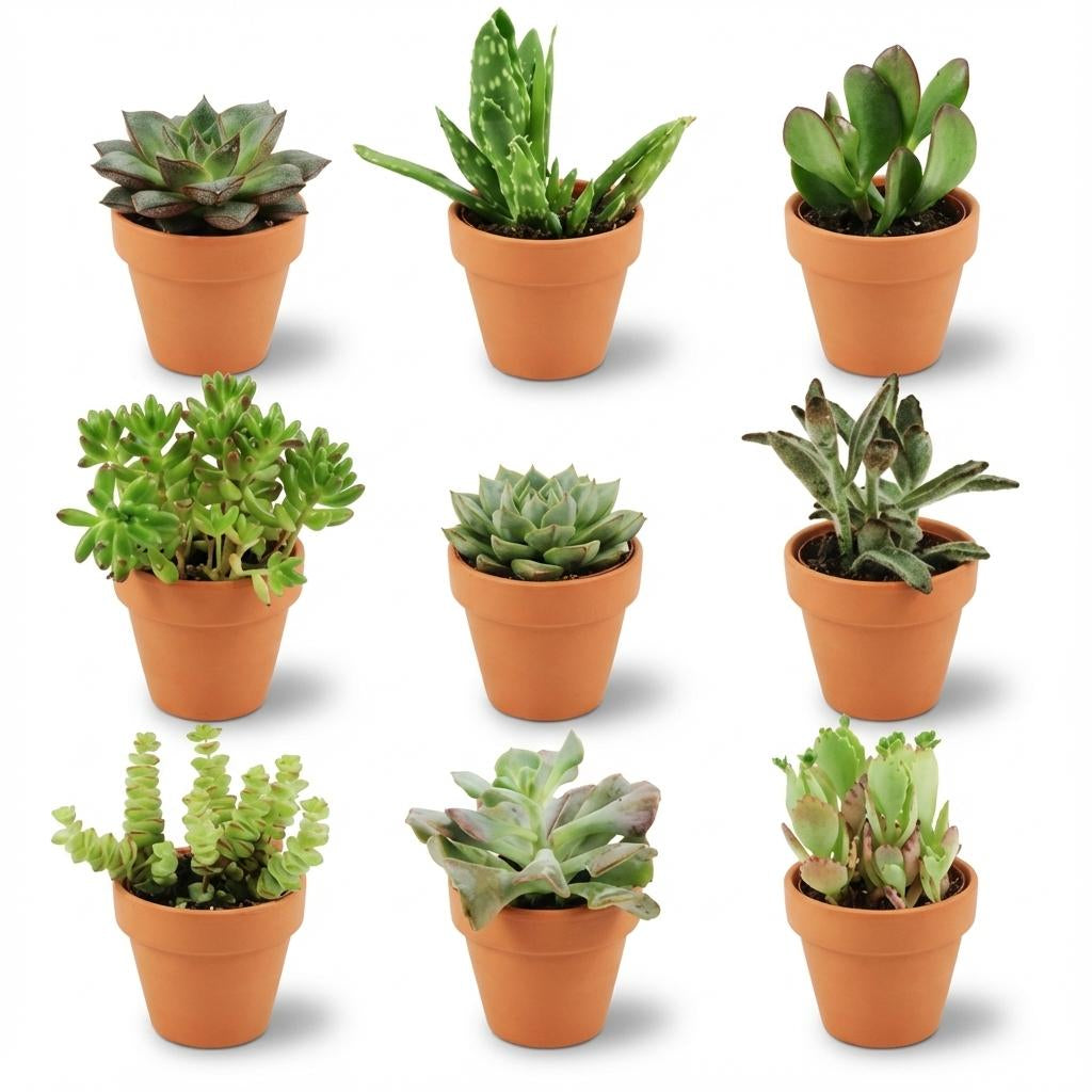 Sukkulenten Mix – Ø8,1cm Terrakottatöpfe – Höhe 5-10cm – Pflegeleichte Zimmerpflanzen – Ideal für Fensterbank Büro & Wohnraum